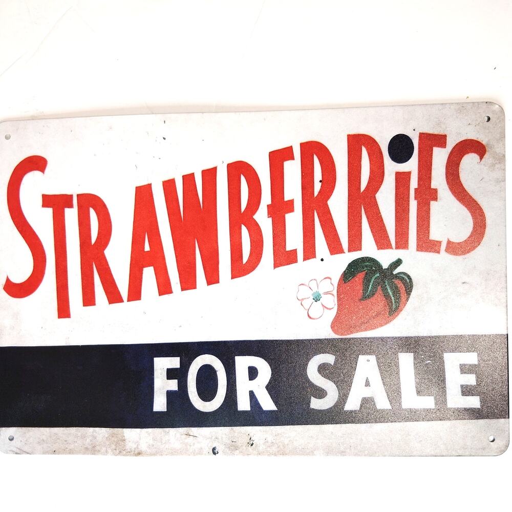 Strawberries For Sale Tin Sign 12×8 Vintage Farm Fresh Produce Metal Decor